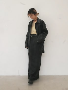 「レザー」｜「アイテム（カバーオール）」を使った、moriさん（レディース・157cm）の秋コーディネート