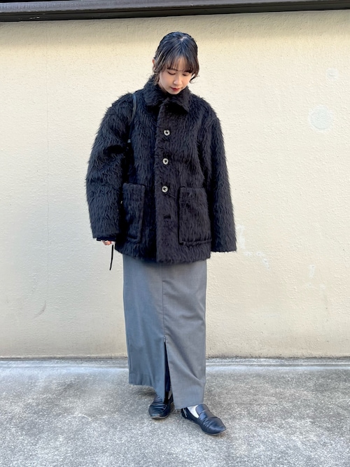 ジャケット・アウター LA PEAU DE GEM shaggy middle coat black la peau de gem shaggy middle coat black LA PEAU DE GEM
