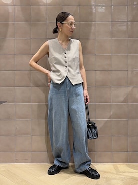 「A part by（アパートバイ）のキンチャクミニショルダバッグ（ショルダーバッグ、ブラック系）」を使った、yato-miさん（レディース・158cm）の夏コーディネート