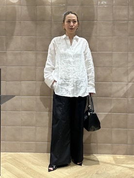 「A part by（アパートバイ）のルランゼフィールリネンシャツ（シャツ/ブラウス、ホワイト系）」を使った、yato-miさん（レディース・158cm）の春コーディネート