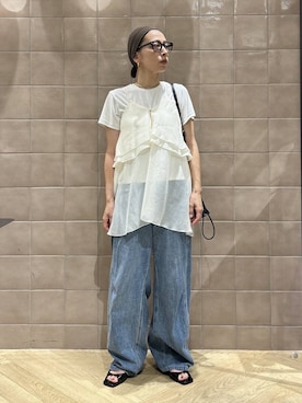 「A part by（アパートバイ）のキンチャクミニショルダバッグ（单肩包、ブラック系）」を使った、yato-miさん（レディース・158cm）の夏コーディネート