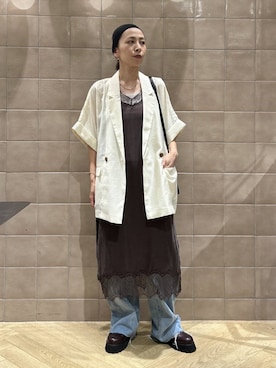 「A part by（アパートバイ）のボリュームスリッポン（懶人鞋、ブラック系）」を使った、yato-miさん（レディース・158cm）の夏コーディネート