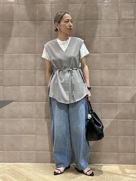 「A part by（アパートバイ）のApbコクーンデニムパンツ（デニムパンツ、ブルー系）」を使った、yato-miさん（レディース・158cm）の夏コーディネート