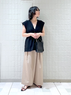 「ラップパンツ」｜「アイテム（スラックス）」を使った、yato-miさん（レディース・158cm）の夏コーディネート
