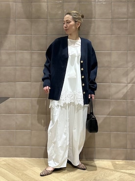 「A part by（アパートバイ）のスポンディッシュVカーディガン（カーディガン/ボレロ、ブルー系）」を使った、yato-miさん（レディース・158cm）の春コーディネート