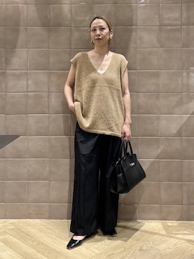 「A part by（アパートバイ）の≪追加2≫ペーパーユルニットノースリーブ（ニット/セーター、イエロー系）」を使った、yato-miさん（レディース・158cm）の春コーディネート