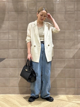 「A part by（アパートバイ）のApbコクーンデニムパンツ（デニムパンツ、ブルー系）」を使った、yato-miさん（レディース・158cm）の春コーディネート