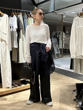 「A part by（アパートバイ）のルランゼフィールリネンシャツ（シャツ/ブラウス、ブルー系）」を使った、yato-miさん（レディース・158cm）の春コーディネート