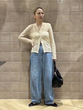 「A part by（アパートバイ）のApbコクーンデニムパンツ（デニムパンツ、ブルー系）」を使った、yato-miさん（レディース・158cm）の春コーディネート