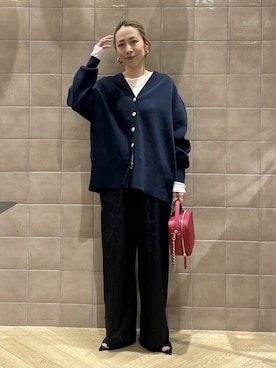 「A part by（アパートバイ）のスポンディッシュVカーディガン（カーディガン/ボレロ、ブルー系）」を使った、yato-miさん（レディース・158cm）の春コーディネート