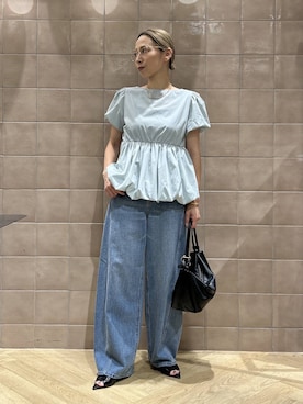「A part by（アパートバイ）のApbコクーンデニムパンツ（デニムパンツ、ブルー系）」を使った、yato-miさん（レディース・158cm）の夏コーディネート