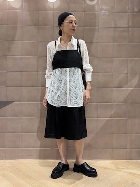 「A part by（アパートバイ）のボリュームスリッポン（懶人鞋、ブラック系）」を使った、yato-miさん（レディース・158cm）の夏コーディネート