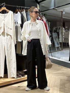 「A part by（アパートバイ）のレースカット_長袖（Tシャツ/カットソー、ホワイト系）」を使った、yato-miさん（レディース・158cm）の春コーディネート