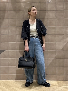 「A part by（アパートバイ）のApbコクーンデニムパンツ（デニムパンツ、ブルー系）」を使った、yato-miさん（レディース・158cm）の春コーディネート