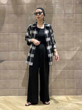 「A part by（アパートバイ）のチェックシャツ_長袖（衬衫、ブラック系）」を使った、yato-miさん（レディース・158cm）の夏コーディネート
