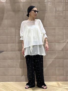 「A part by（アパートバイ）のフリルレイヤードキャミソール（吊带、ホワイト系）」を使った、yato-miさん（レディース・158cm）の夏コーディネート