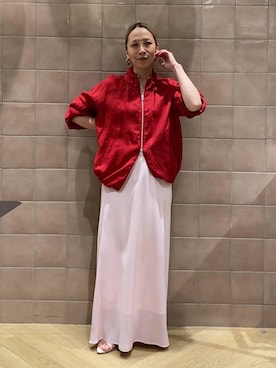 「A part by（アパートバイ）のルランゼショートブルゾン（ブルゾン、レッド系）」を使った、yato-miさん（レディース・158cm）の春コーディネート