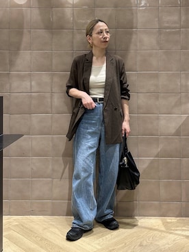 「A part by（アパートバイ）のApbコクーンデニムパンツ（デニムパンツ、ブルー系）」を使った、yato-miさん（レディース・158cm）の春コーディネート