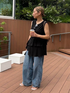 「A part by（アパートバイ）のApbコクーンデニムパンツ（デニムパンツ、ブルー系）」を使った、yato-miさん（レディース・158cm）の夏コーディネート