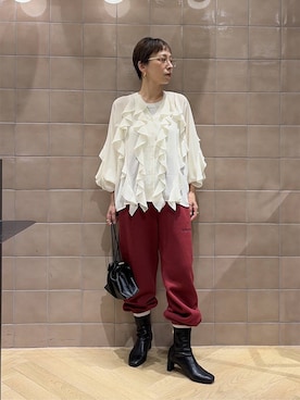 「A part by（アパートバイ）のキンチャクミニショルダバッグ（ショルダーバッグ、ブラック系）」を使った、yato-miさん（レディース・158cm）の秋コーディネート