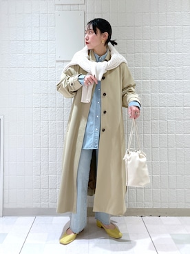 「デニムシャツ」｜「アイテム（ステンカラーコート）」を使った、yato-miさん（レディース・158cm）の冬コーディネート