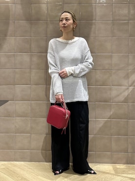 「A part by（アパートバイ）のラメシアーカット_長袖（Tシャツ/カットソー、ホワイト系）」を使った、yato-miさん（レディース・158cm）の春コーディネート