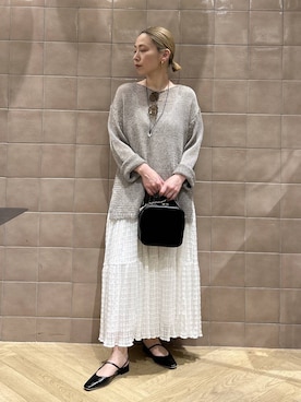 「A part by（アパートバイ）のリネンコンメッシュプルオーバー（ニット/セーター、グレー系）」を使った、yato-miさん（レディース・158cm）の春コーディネート