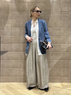 「A part by（アパートバイ）のルランゼフィールリネンシャツ（シャツ/ブラウス、ホワイト系）」を使った、yato-miさん（レディース・158cm）の春コーディネート