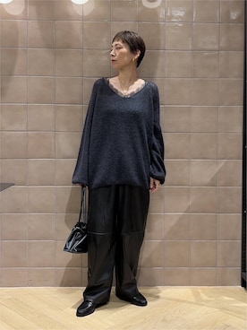 「A part by（アパートバイ）のキンチャクミニショルダバッグ（ショルダーバッグ、ブラック系）」を使った、yato-miさん（レディース・158cm）の秋コーディネート