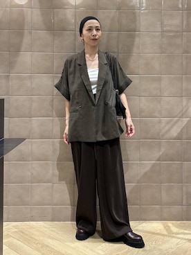 「A part by（アパートバイ）のボリュームスリッポン（懶人鞋、ブラウン系）」を使った、yato-miさん（レディース・158cm）の夏コーディネート