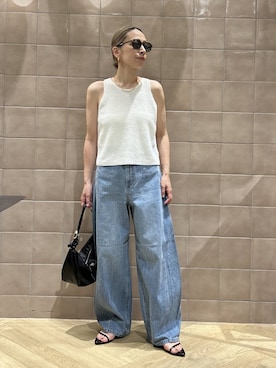「A part by（アパートバイ）のApbコクーンデニムパンツ（デニムパンツ、ブルー系）」を使った、yato-miさん（レディース・158cm）の夏コーディネート