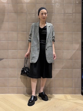 「A part by（アパートバイ）のキンチャクミニショルダバッグ（单肩包、ブラック系）」を使った、yato-miさん（レディース・158cm）の夏コーディネート
