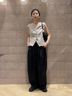 「A part by（アパートバイ）のスラックスコクーンボリュームパンツ（スラックス、ブラック系）」を使った、yato-miさん（レディース・158cm）の秋コーディネート