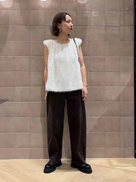 「A part by（アパートバイ）のショルダーバルーンノースリーブブラウス（衬衫、ホワイト系）」を使った、yato-miさん（レディース・158cm）の夏コーディネート