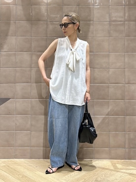 「A part by（アパートバイ）のApbコクーンデニムパンツ（デニムパンツ、ブルー系）」を使った、yato-miさん（レディース・158cm）の夏コーディネート