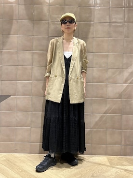 「A part by（アパートバイ）の≪追加3≫シアーWジャケット（テーラードジャケット、ベージュ系）」を使った、yato-miさん（レディース・158cm）の春コーディネート