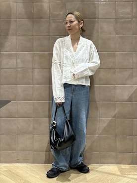 「A part by（アパートバイ）のApbコクーンデニムパンツ（デニムパンツ、ブルー系）」を使った、yato-miさん（レディース・158cm）の春コーディネート