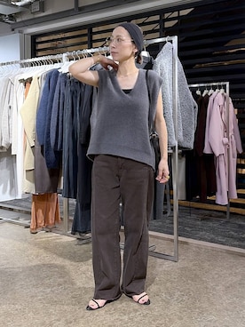 「A part by（アパートバイ）のソフトカーブバッグ（单肩包、ブラック系）」を使った、yato-miさん（レディース・158cm）の夏コーディネート