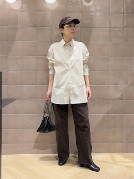 「A part by（アパートバイ）のキンチャクミニショルダバッグ（ショルダーバッグ、ブラック系）」を使った、yato-miさん（レディース・158cm）の秋コーディネート