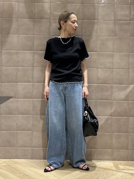 「A part by（アパートバイ）のApbコクーンデニムパンツ（デニムパンツ、ブルー系）」を使った、yato-miさん（レディース・158cm）の夏コーディネート