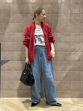 「A part by（アパートバイ）のApbコクーンデニムパンツ（デニムパンツ、ブルー系）」を使った、yato-miさん（レディース・158cm）の春コーディネート