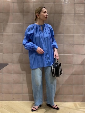 「A part by（アパートバイ）のApbカーブデニムパンツ（デニムパンツ、ブルー系）」を使った、yato-miさん（レディース・158cm）の春コーディネート