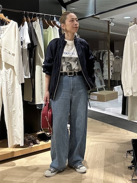 「A part by（アパートバイ）のApbコクーンデニムパンツ（デニムパンツ、ブルー系）」を使った、yato-miさん（レディース・158cm）の春コーディネート