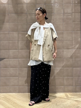 「A part by（アパートバイ）のフリルレイヤードキャミソール（吊带、ホワイト系）」を使った、yato-miさん（レディース・158cm）の夏コーディネート