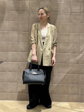 「A part by（アパートバイ）の≪追加3≫シアーWジャケット（テーラードジャケット、ベージュ系）」を使った、yato-miさん（レディース・158cm）の春コーディネート