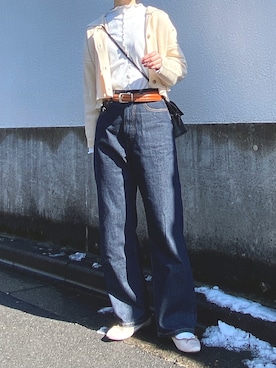 「ハイウエストパンツ」｜「アイテム（その他）」を使った、アカリと柚子さん（レディース・165cm）の冬コーディネート