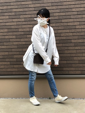 「Ambre Neige（アンブルネージュ）のバンドカラールーズチュニックシャツ／【WEB/EC限商品定商品】（シャツ/ブラウス）」を使った、kcoさん（レディース・158cm）の夏コーディネート