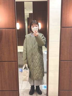 「Samansa Mos2 blue（サマンサモスモスブルー）のアイテム（ノーカラーコート）」を使った、ミモト☺︎さん（レディース・160cm）の冬コーディネート