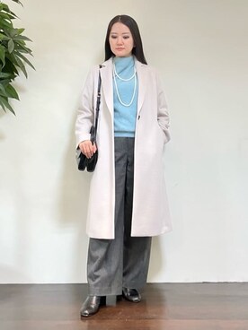 「UNTITLED（アンタイトル）の【スタイリッシュ/オンオフ兼用】ウールチェスターコート（チェスターコート、ベージュ系）」を使った、カレンさん（レディース・162cm）の冬コーディネート