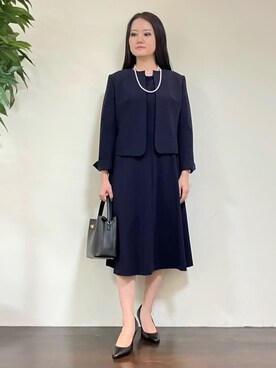 「UNTITLED（アンタイトル）の◆【洗える/ストレッチ性/軽い】ノーカラージャケット（ノーカラージャケット、ブルー系）」を使った、カレンさん（レディース・162cm）の冬コーディネート
